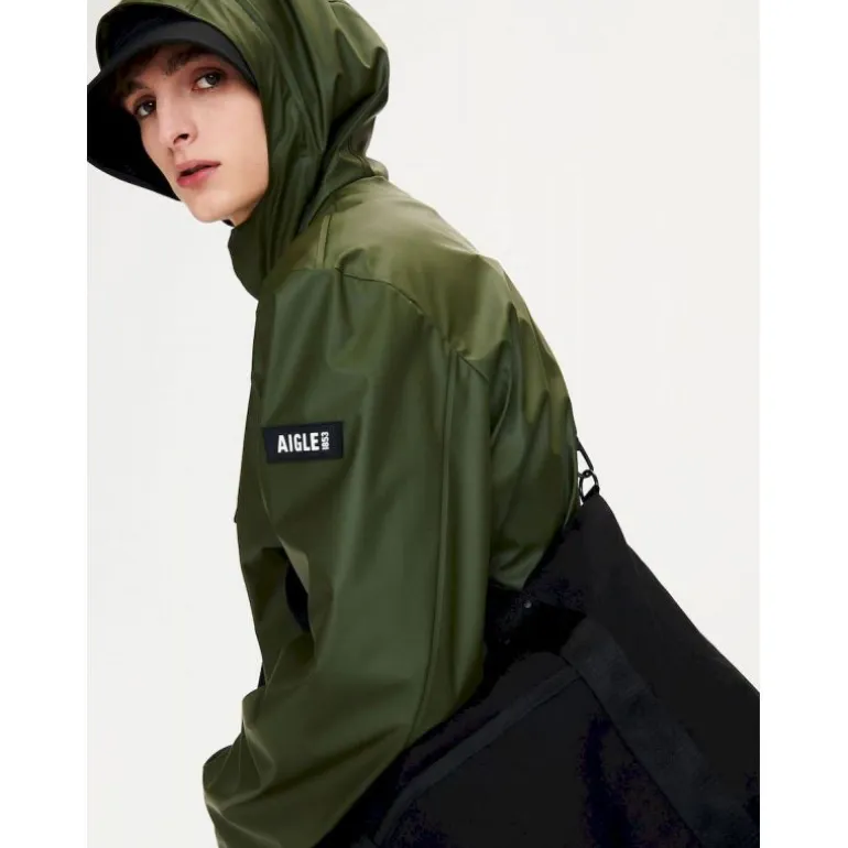 Aigle Parka longue matière waterproof à capuche - Parka homme