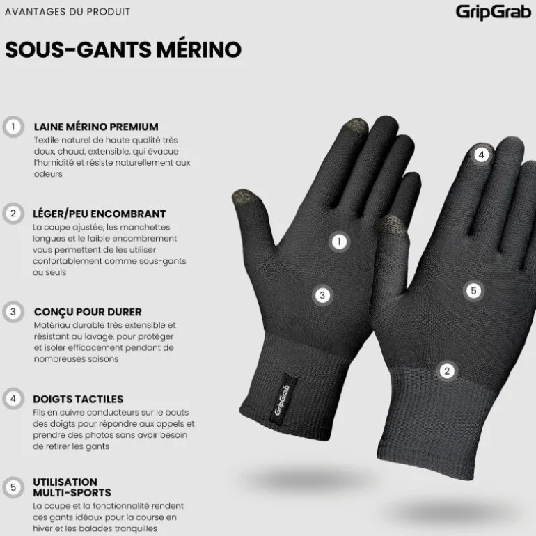 GripGrab Merino Wool Liner Gloves - Gants vélo